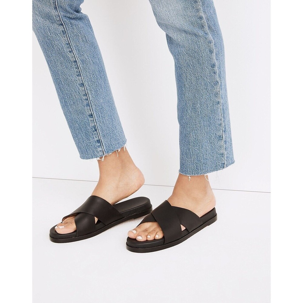 Madewell Womens Slide On Sandals The Louisa Crisscross Slippers Size 8  Black
